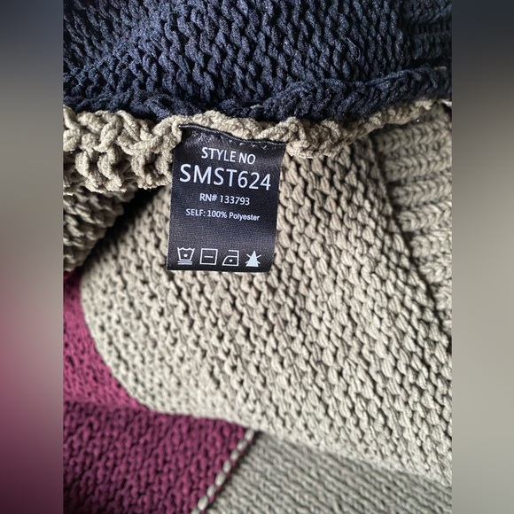 POL Color Block Floral Striped Waist Tie Loop Cardigan, medium oversized - Picture 11 of 12